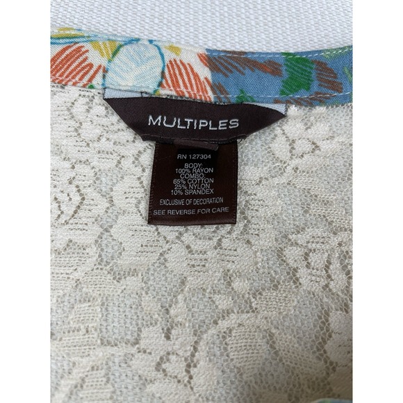 Multiples Peasant Blouse‎ Women's Lace Cut Out Boho Top Multicolor Size Medium - Picture 8 of 11